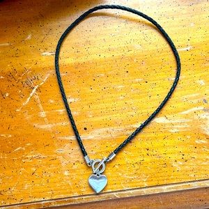 Nine West Braided Leather Silver Heart Choker